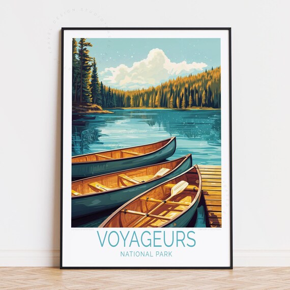 Voyageurs National Park Three Canoes On Turquoise Lake Travel Poster