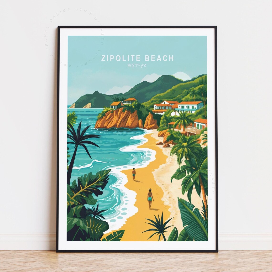 Zipolite Beach Mexico Tropical Shoreline Golden Sand Travel Poster