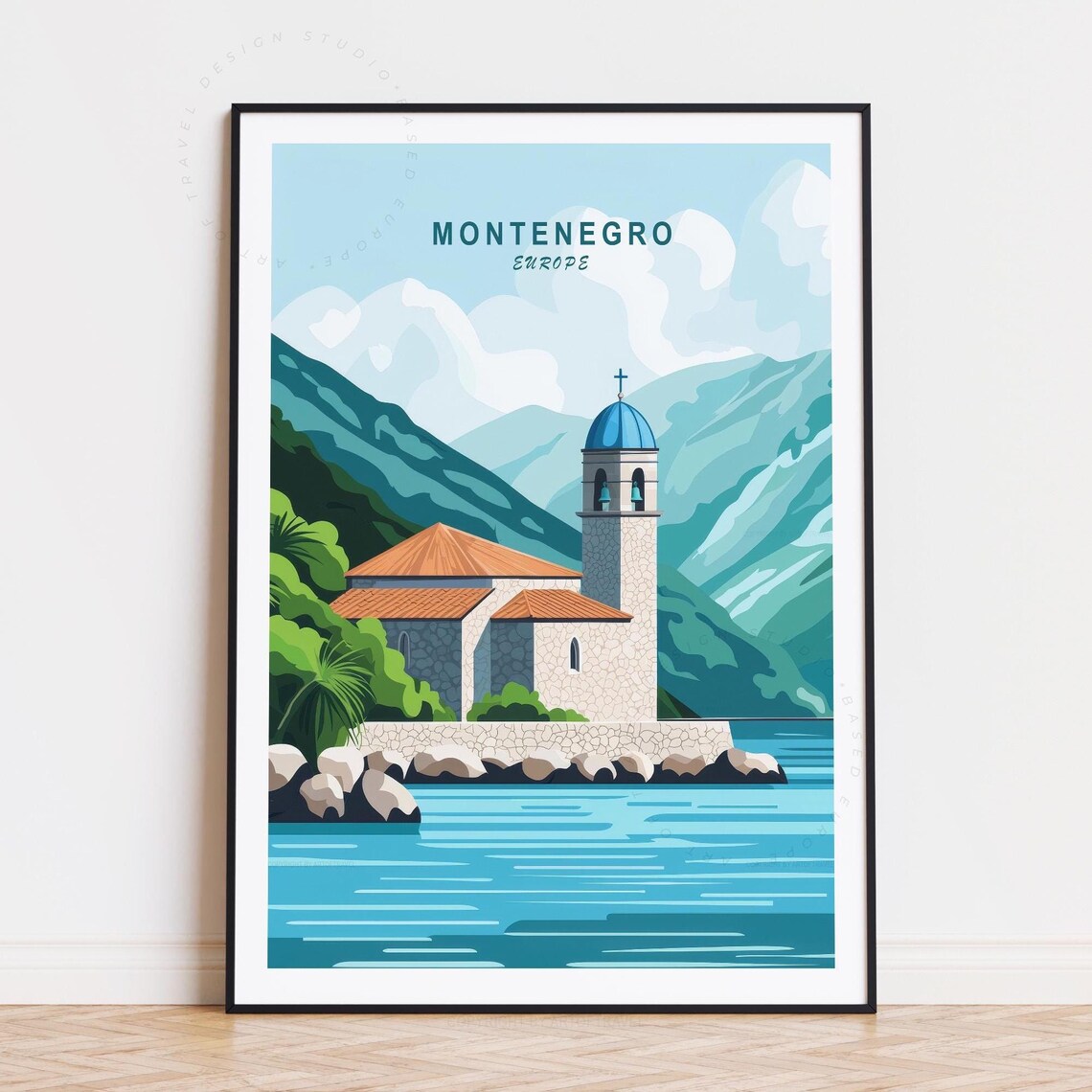 Montenegro Europe Bay Island Stone Church Mountain Travel Poster