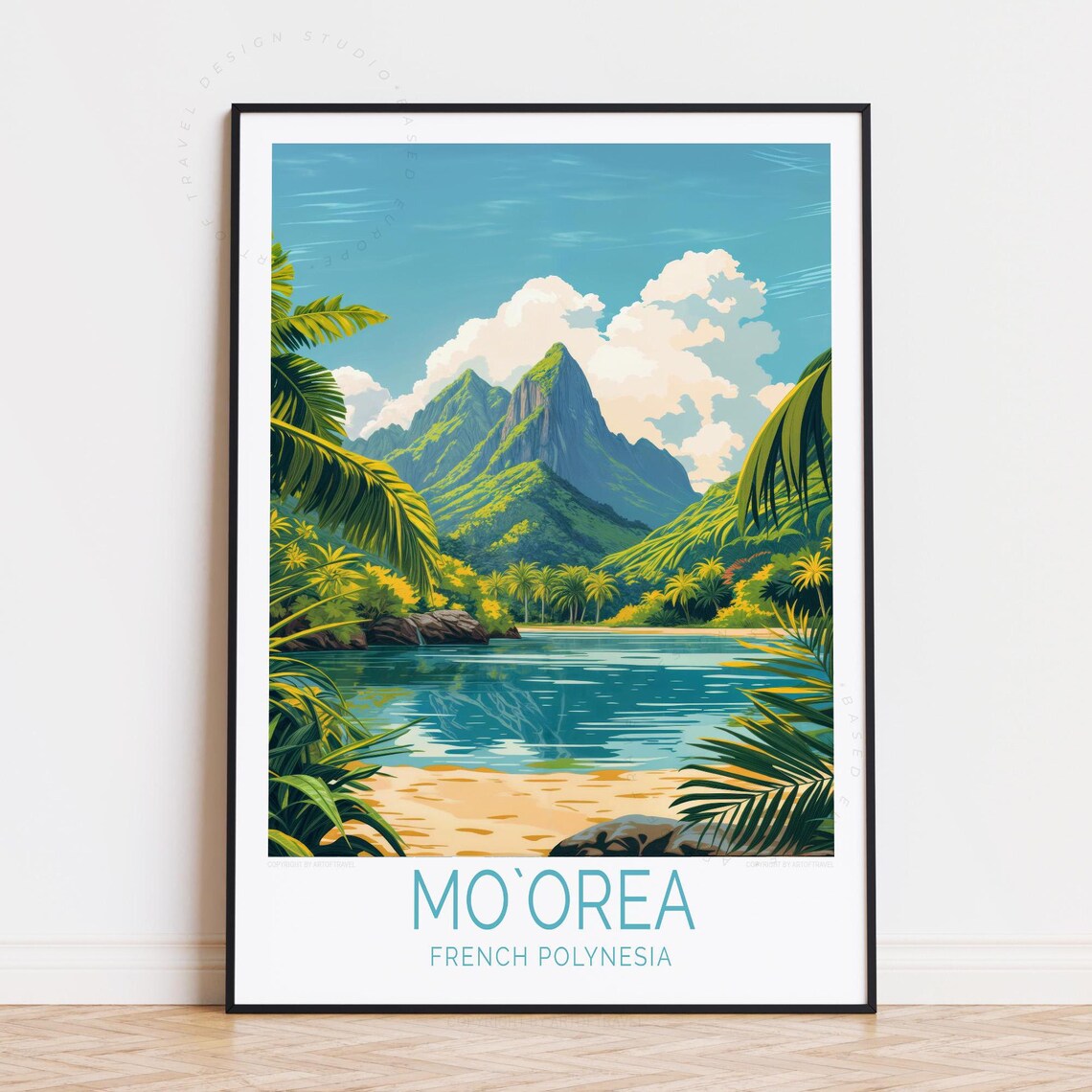 Moorea French Polynesia Travel Poster With Lush Peak And Lagoon