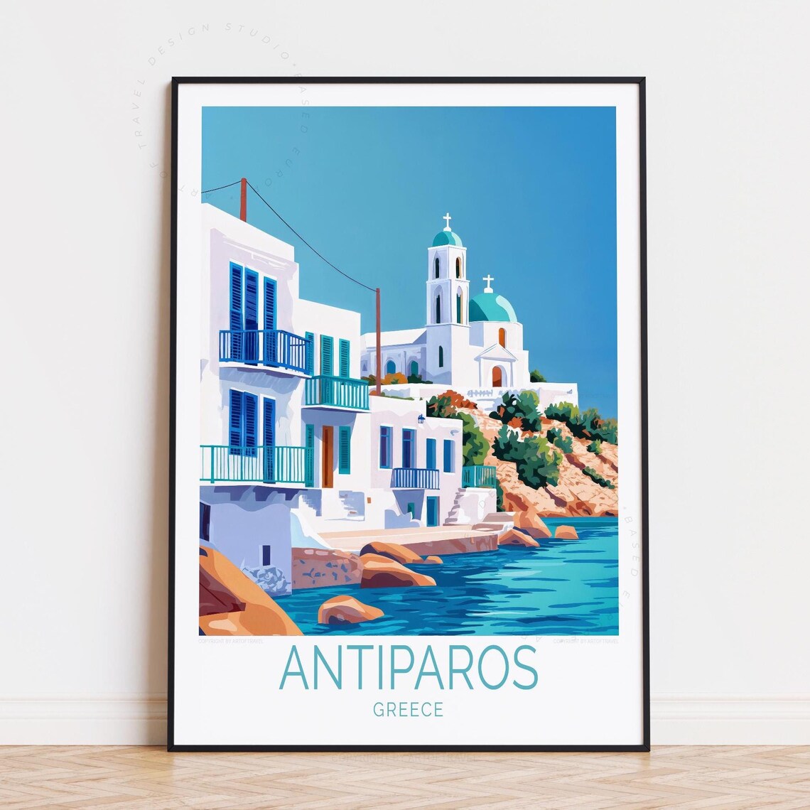 Antiparos Greece Whitewashed Village Church Aegean Sea Travel Poster
