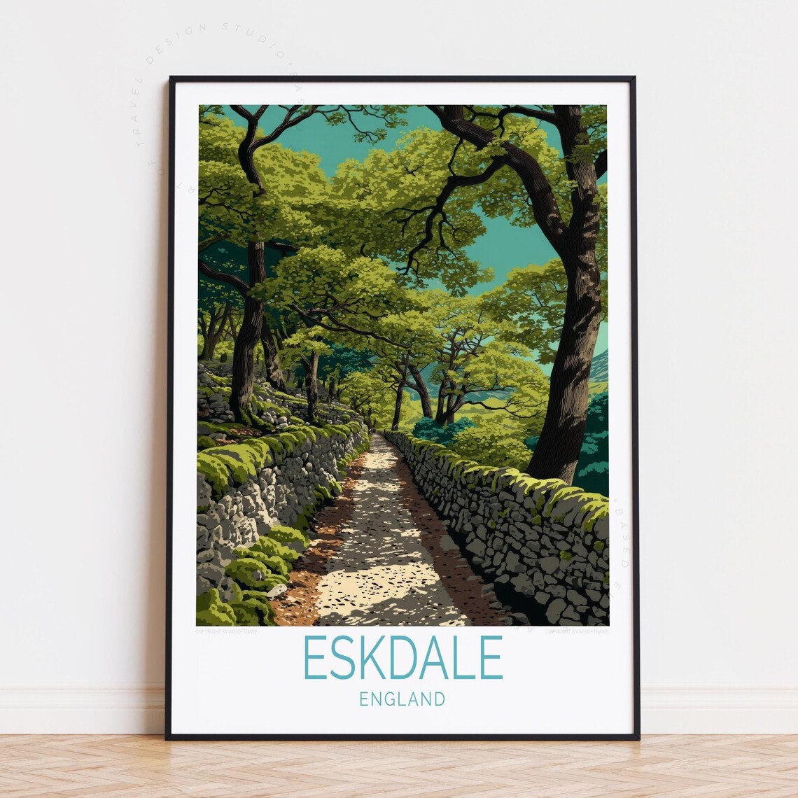 Eskdale England Stone Walled Woodland Lane Countryside Travel Poster