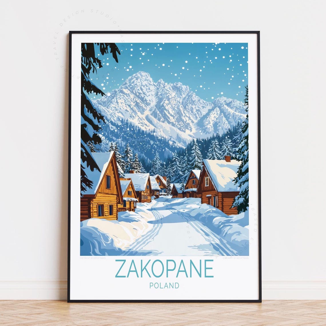 Zakopane Poland Snowfall Village Street Pines Mountain Poster