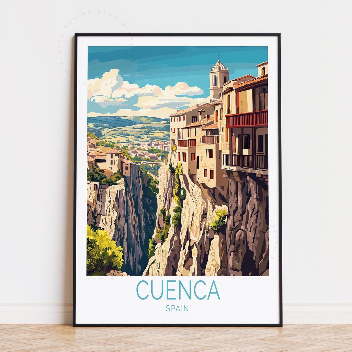 Cuenca Spain Hanging Houses Cliff Gorge Old Town Dramatic View Poster