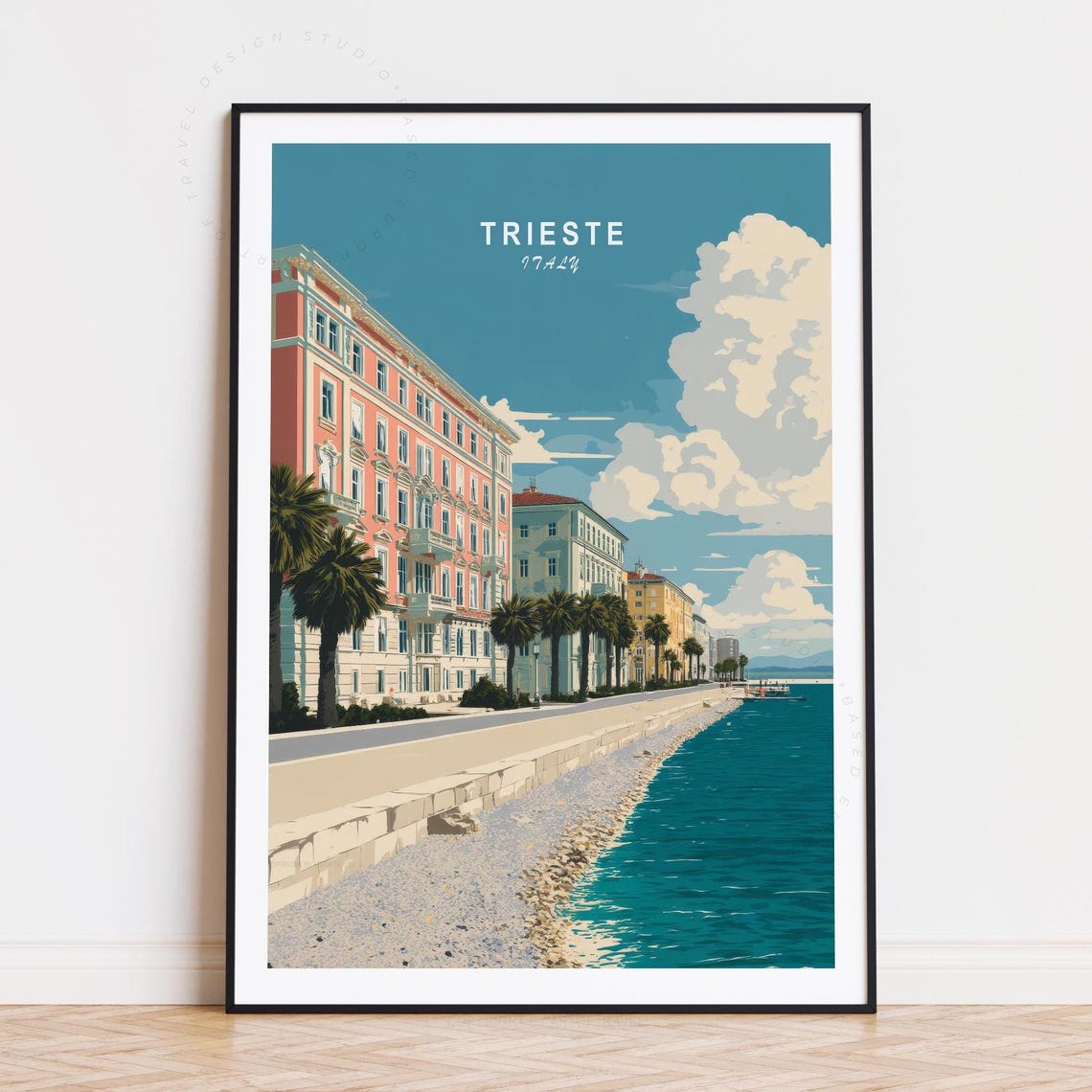 Trieste Italy Seaside Promenade Vintage Minimalist Travel Poster
