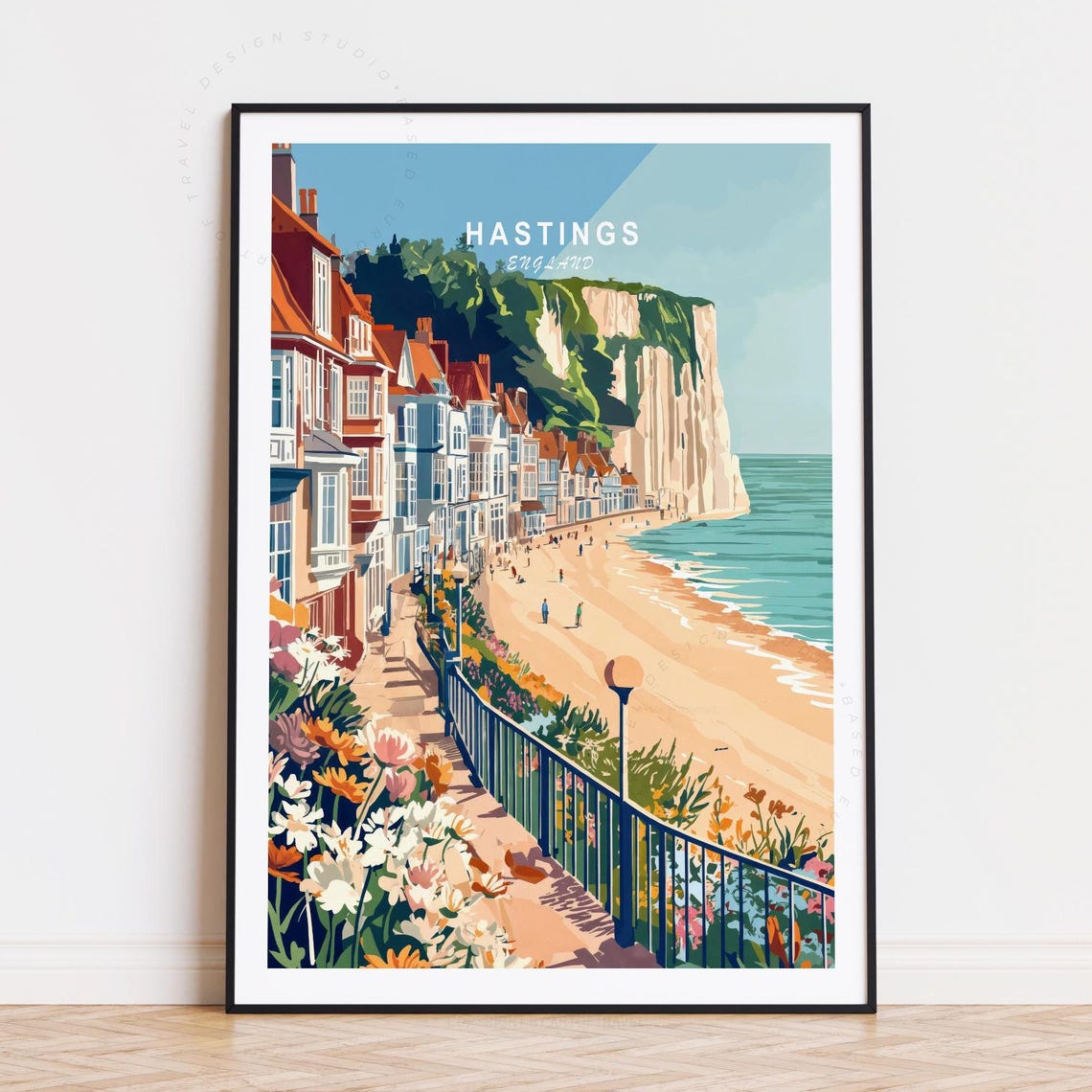 Hastings England Promenade Beach White Cliffs Coast Travel Poster