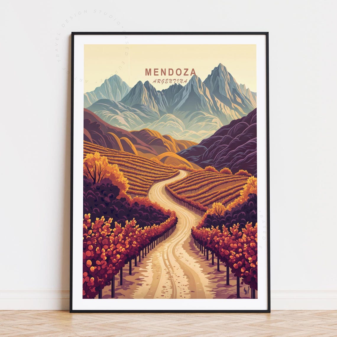 Mendoza Argentina Vineyard Rows with the Andes Mountains Poster