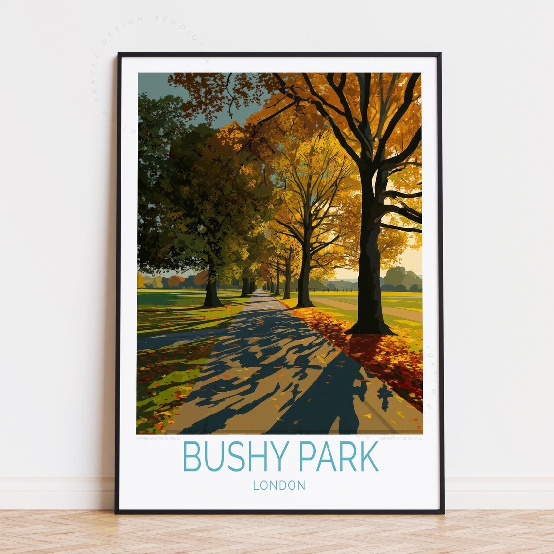 Bushy Park London Royal Autumn Trees Golden Path Travel Poster