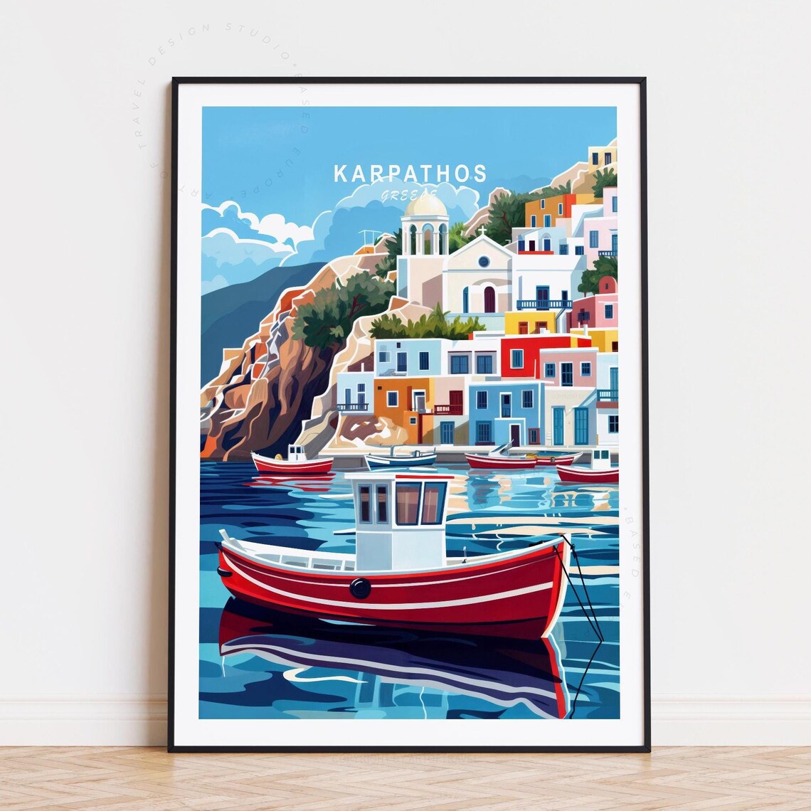 Karpathos Greece Aegean Harbor Town Colorful Red Boat Poster