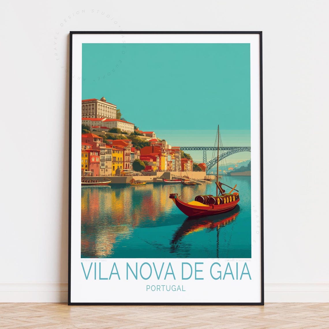 Vila Nova de Gaia Portugal Douro River Rabelo Boats Travel Poster