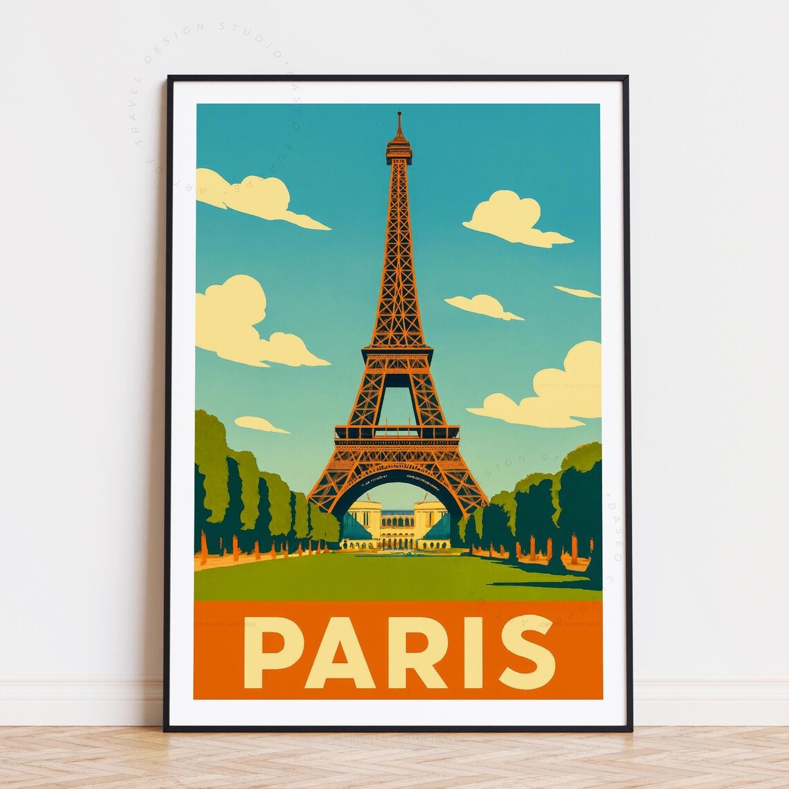 Paris France Eiffel Tower Iconic Landmark Retro Travel Poster