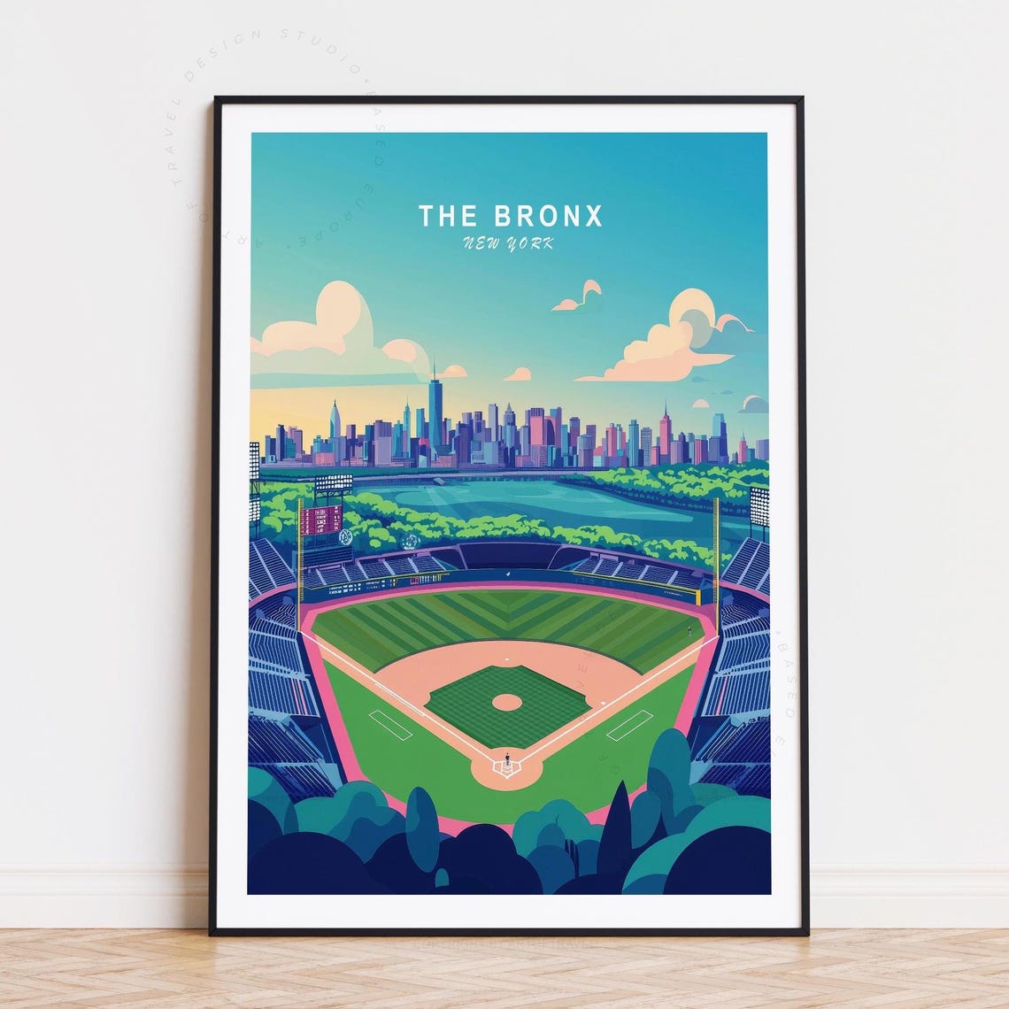 The Bronx New York Baseball Stadium Sunset Manhattan Skyline Poster