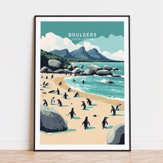 Boulders Beach South Africa Penguin Colony Shore Travel Poster