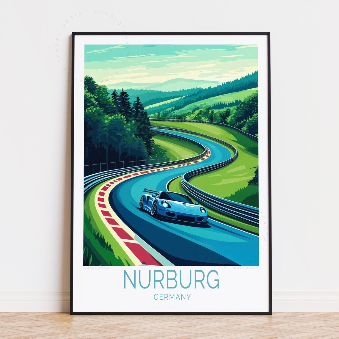 Nurburg Germany Race Track Corner Sports Car Illustration Poster