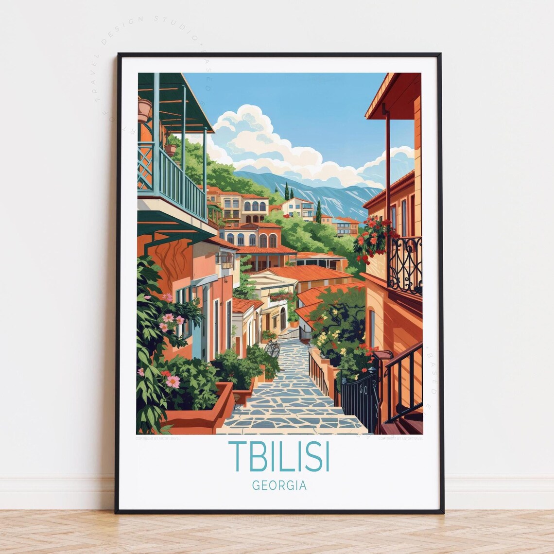 Tbilisi Georgia Old Town Charming Street Houses Mountain View Poster