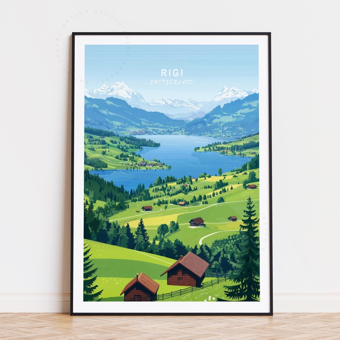 Rigi Switzerland Alpine Meadows Blue Lake Snowy Peaks Travel Poster