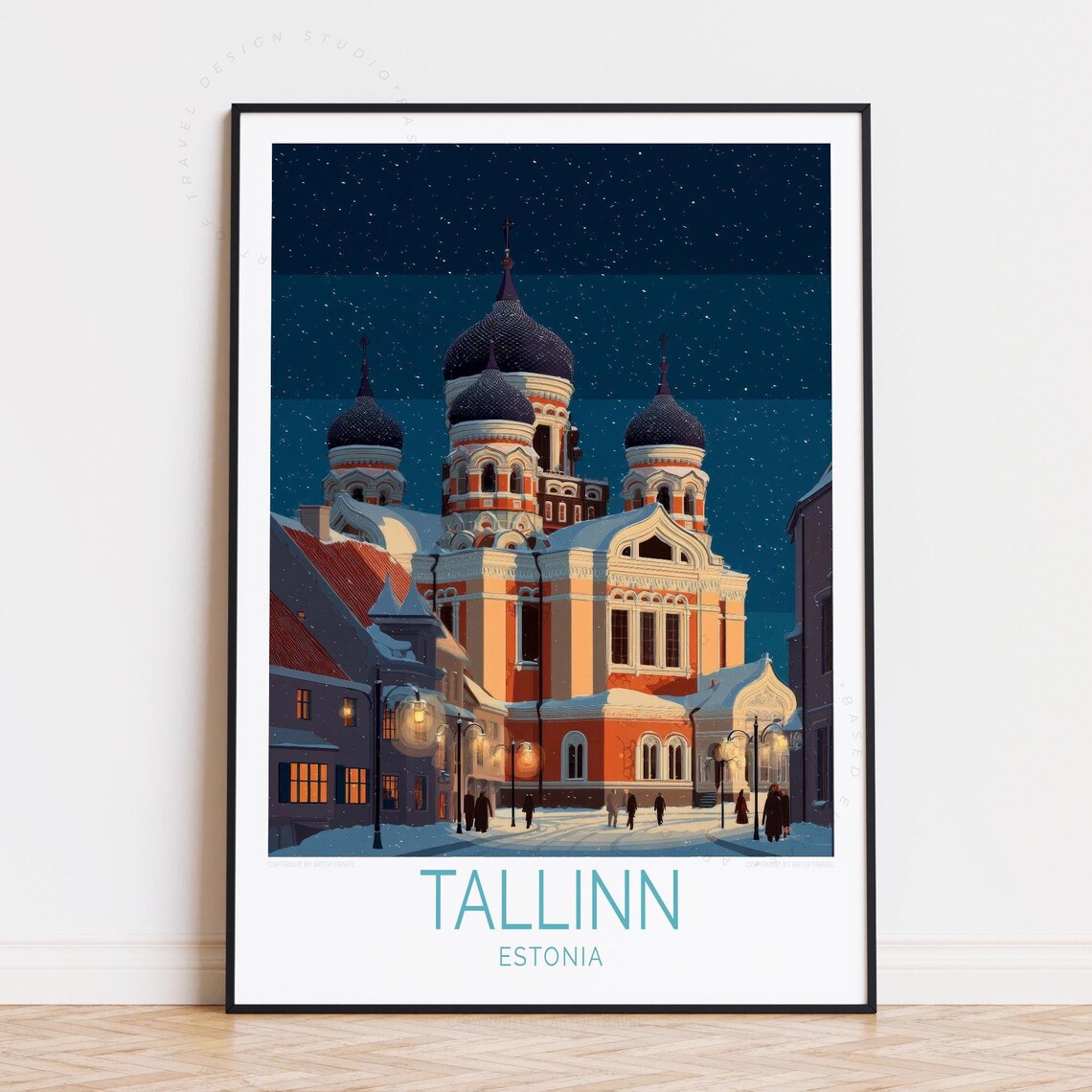 Tallinn Estonia Old Town with Snowy Onion Domes Winter Poster