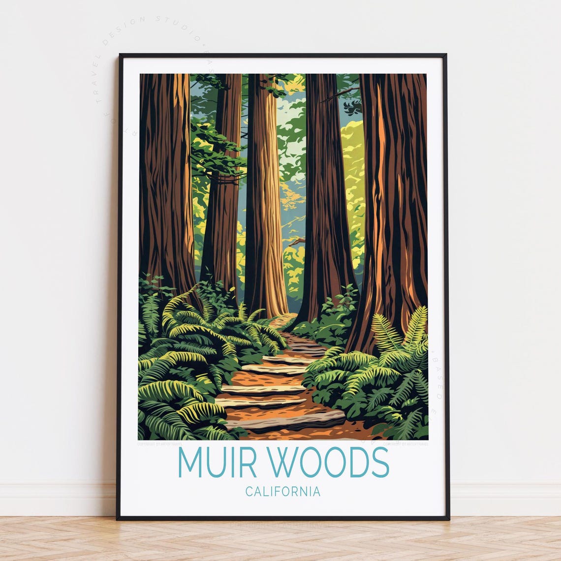 Muir Woods California Towering Redwood Trees and Fern Trail Poster