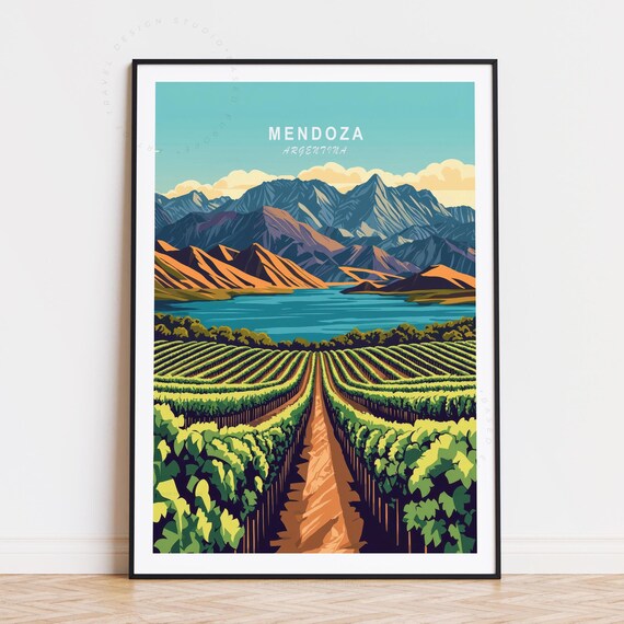 Mendoza Argentina Wine Country Andes Vineyard Vintage Art Poster