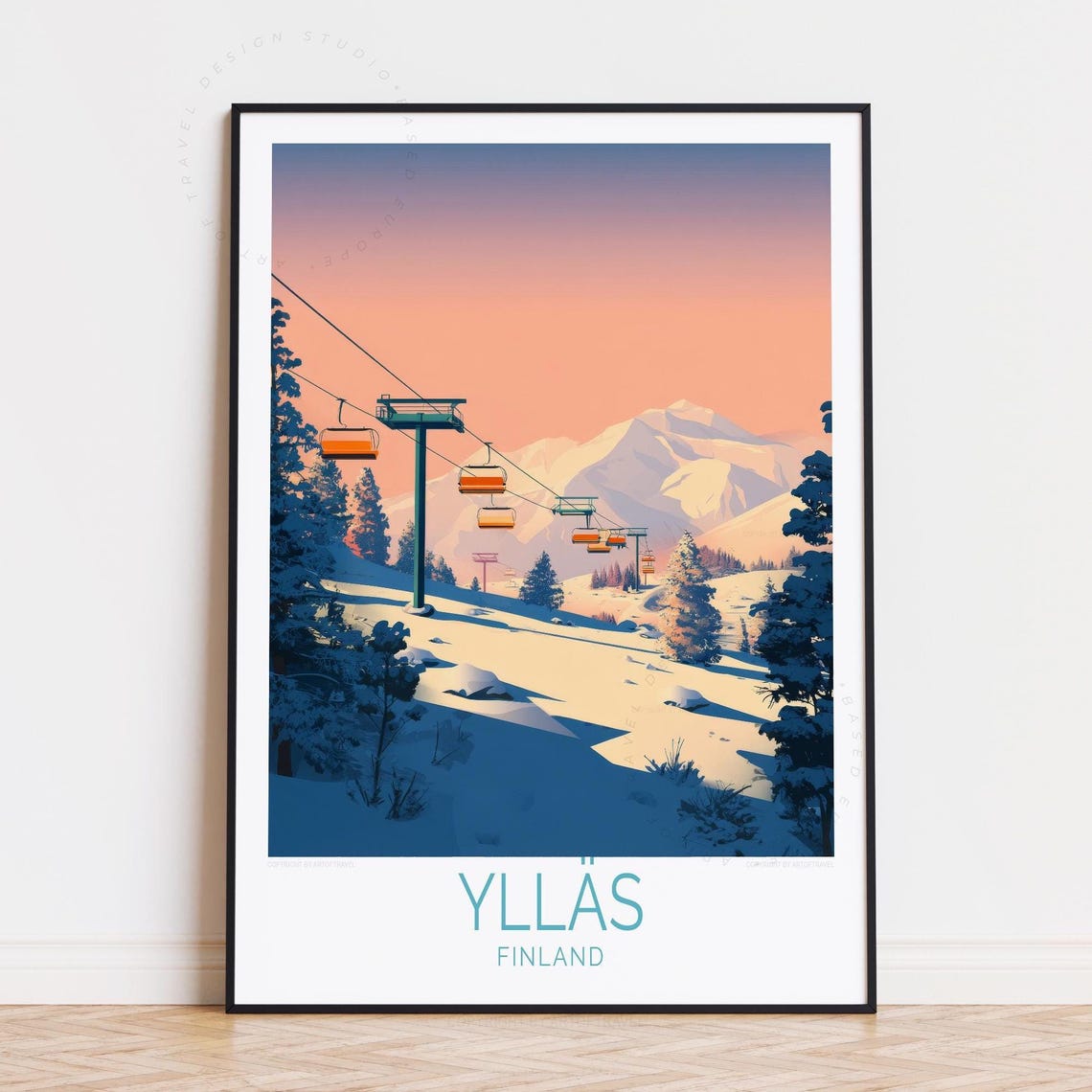 Yllas Finland Snowy Chairlift Ride at the Alpine Sunset Poster