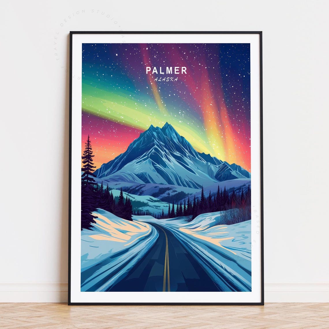 Palmer Alaska Aurora Borealis Mountain Peak Starry Sky Poster