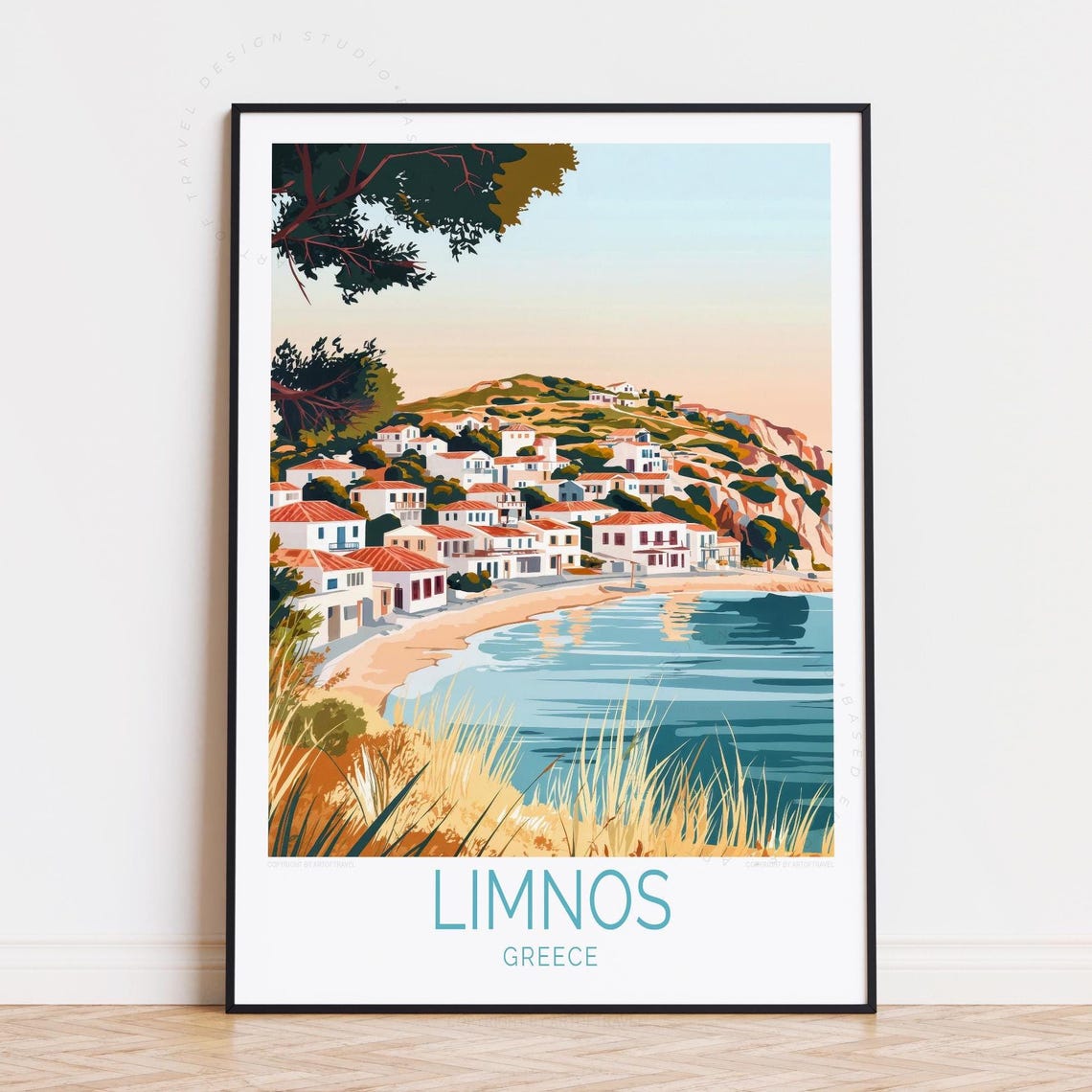 Limnos Greece Island Whitewashed Village Seaside Bay Travel Poster