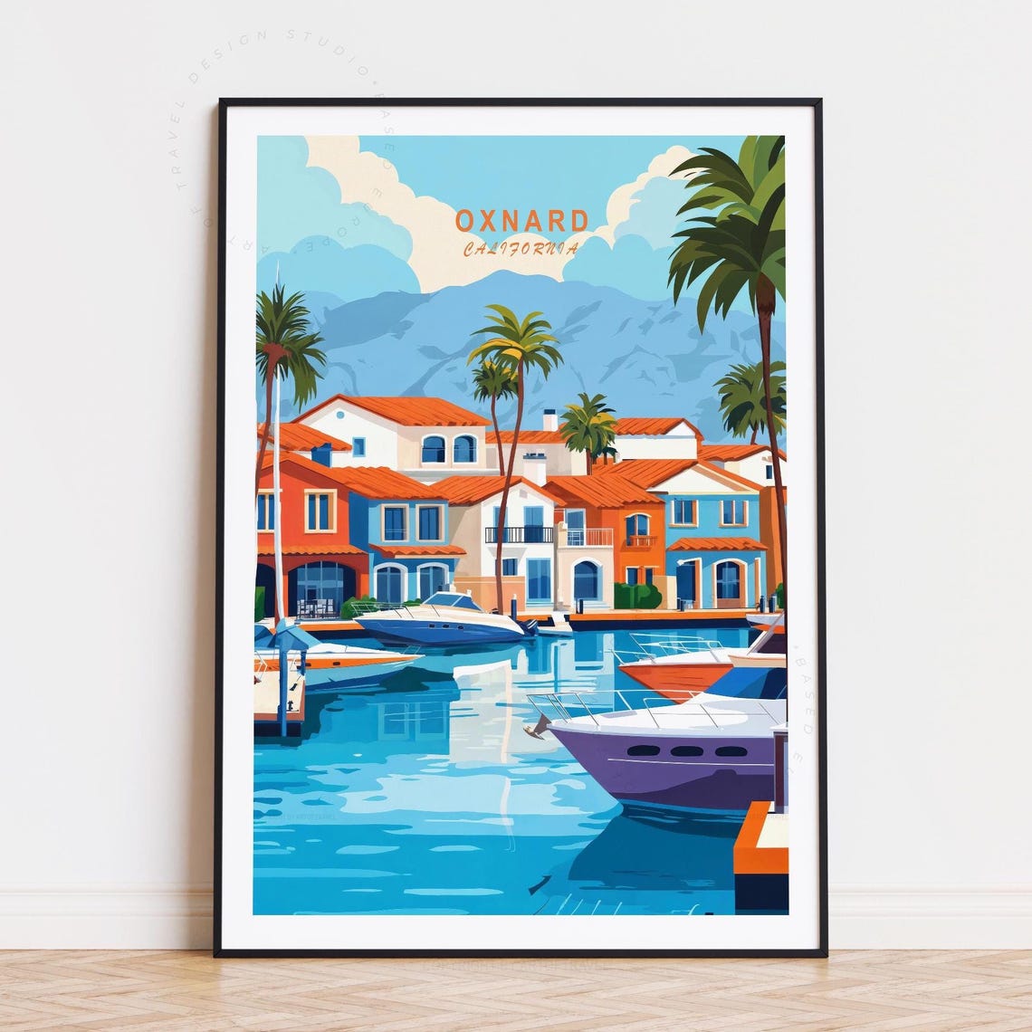 Oxnard California Colorful Marina Yachts Palm Waterfront Poster
