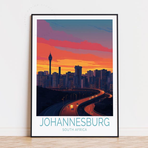 Johannesburg South Africa Travel Poster Wall Art Print Birthday Present Home Decor Custom