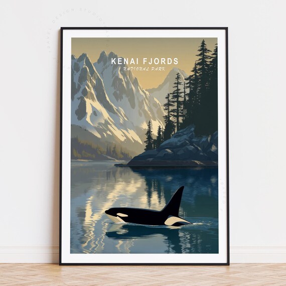 Kenai Fjords National Park Alaska Snow Peaks Orca Swim Poster