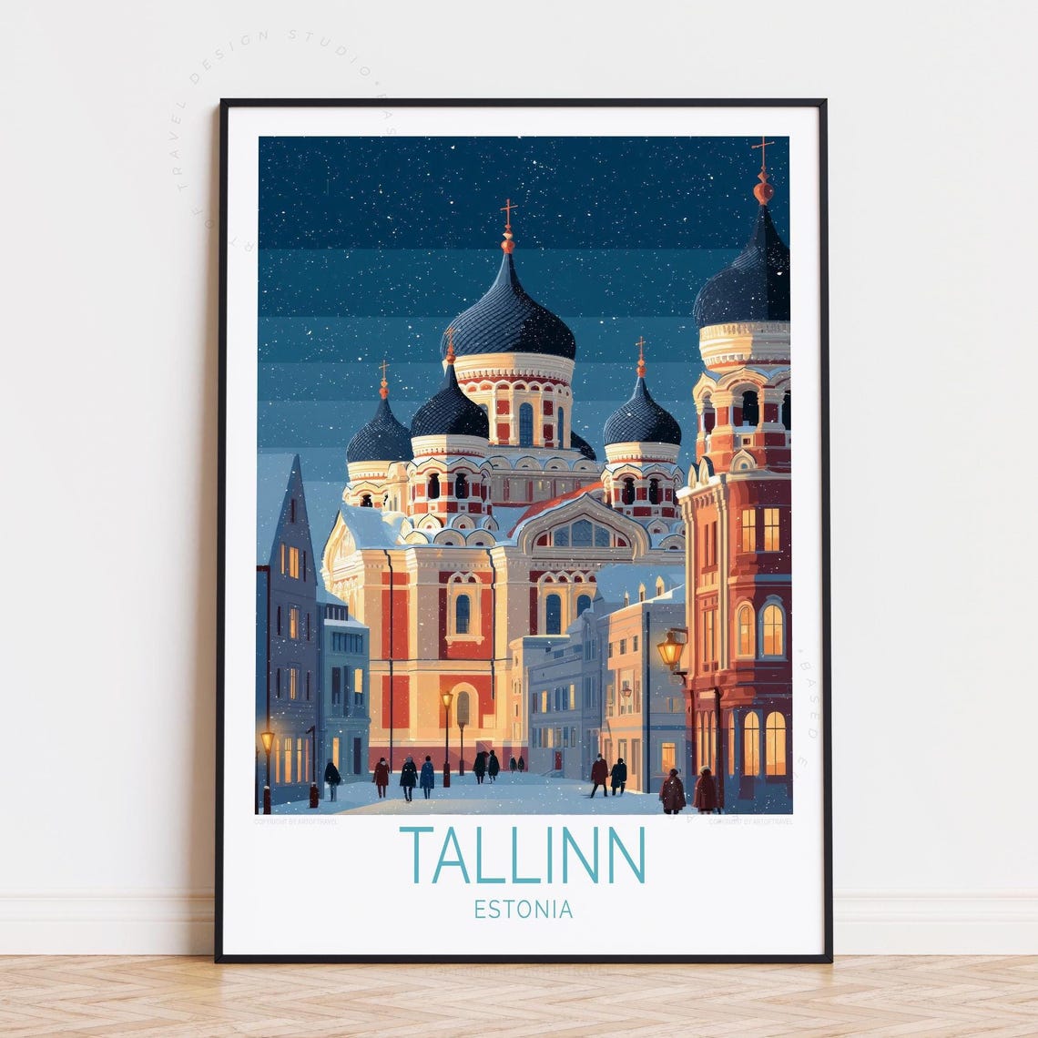 Tallinn Estonia Snowy Alexander Nevsky Cathedral Night Poster
