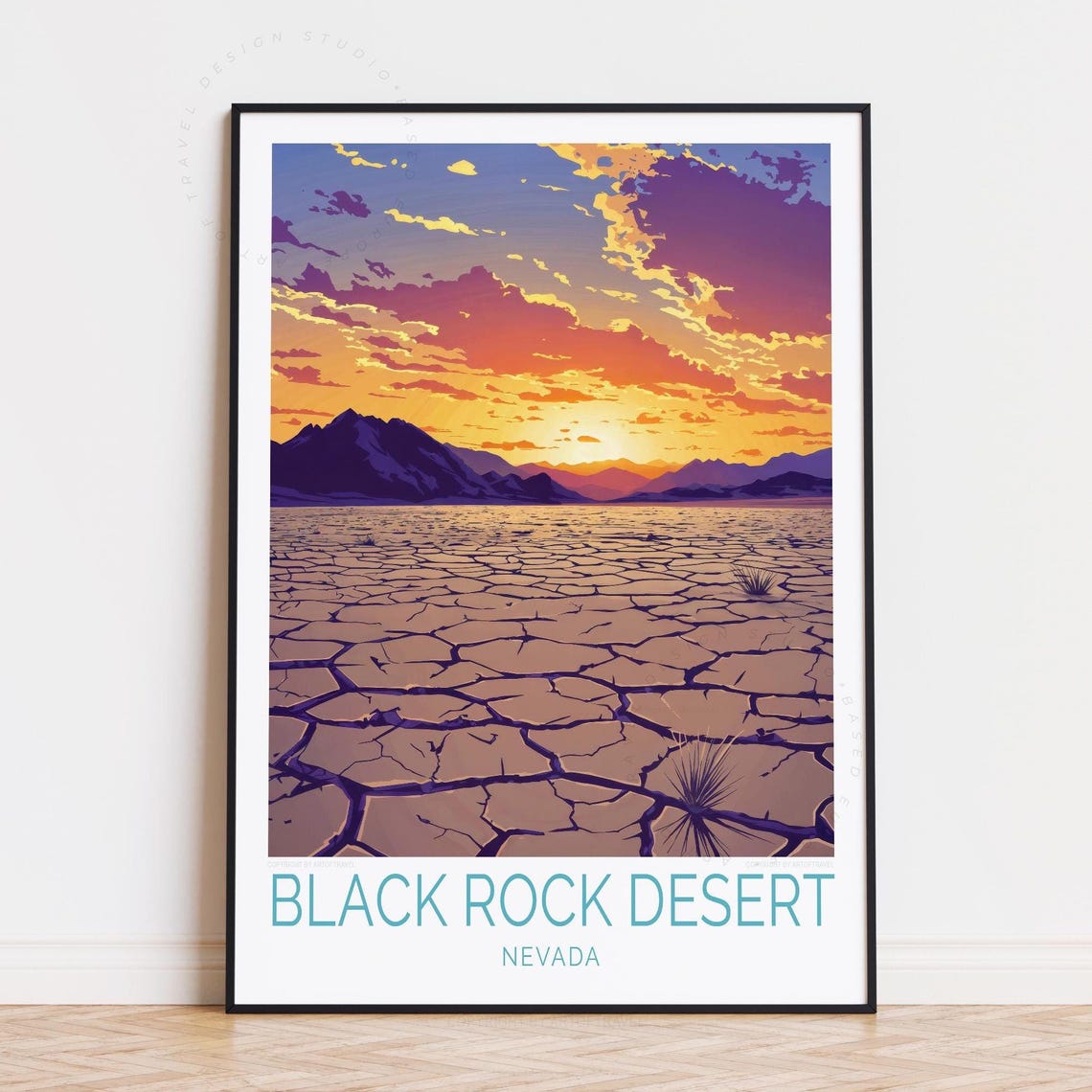 Black Rock Desert Nevada Travel Poster Sunset Cracked Playa Art