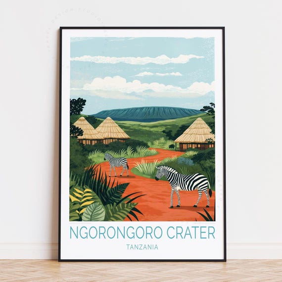 Ngorongoro Crater Travel Poster Tanzania Wall Art Print Birthday Gifts Home Decor Personalised