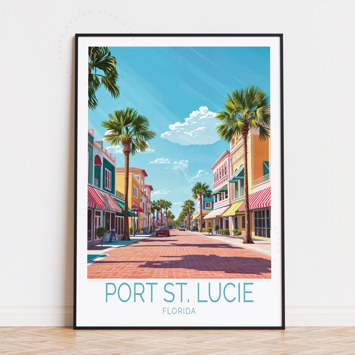 Port St. Lucie Florida Palm Street Colorful Shops Sunny Travel Poster