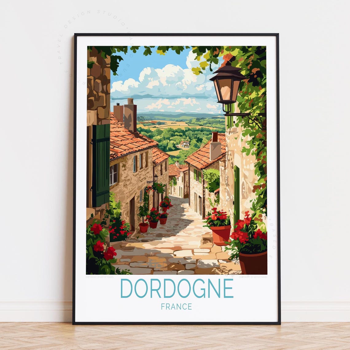 Dordogne France Lantern Lane Old Village Flowers Stone Poster