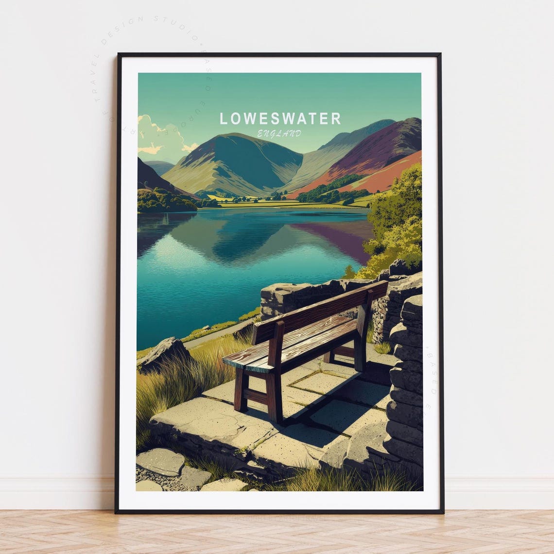 Loweswater England Lake District Fell Reflection Bench Travel Poster