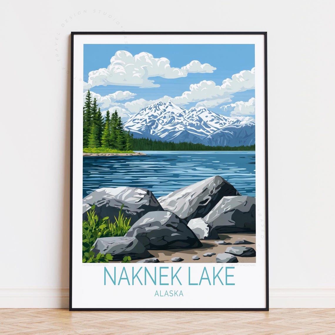 Naknek Lake Alaska Rocky Shore Snow Mountain Wilderness Poster
