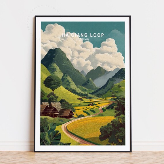 Ha Giang Loop Vietnam Green Mountains Rice Terrace Road Travel Poster