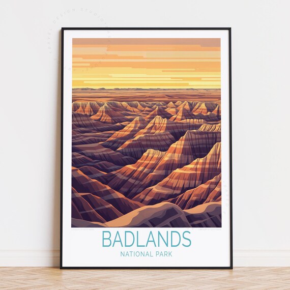 Badlands National Park Sunset Canyon Landscape Travel Poster