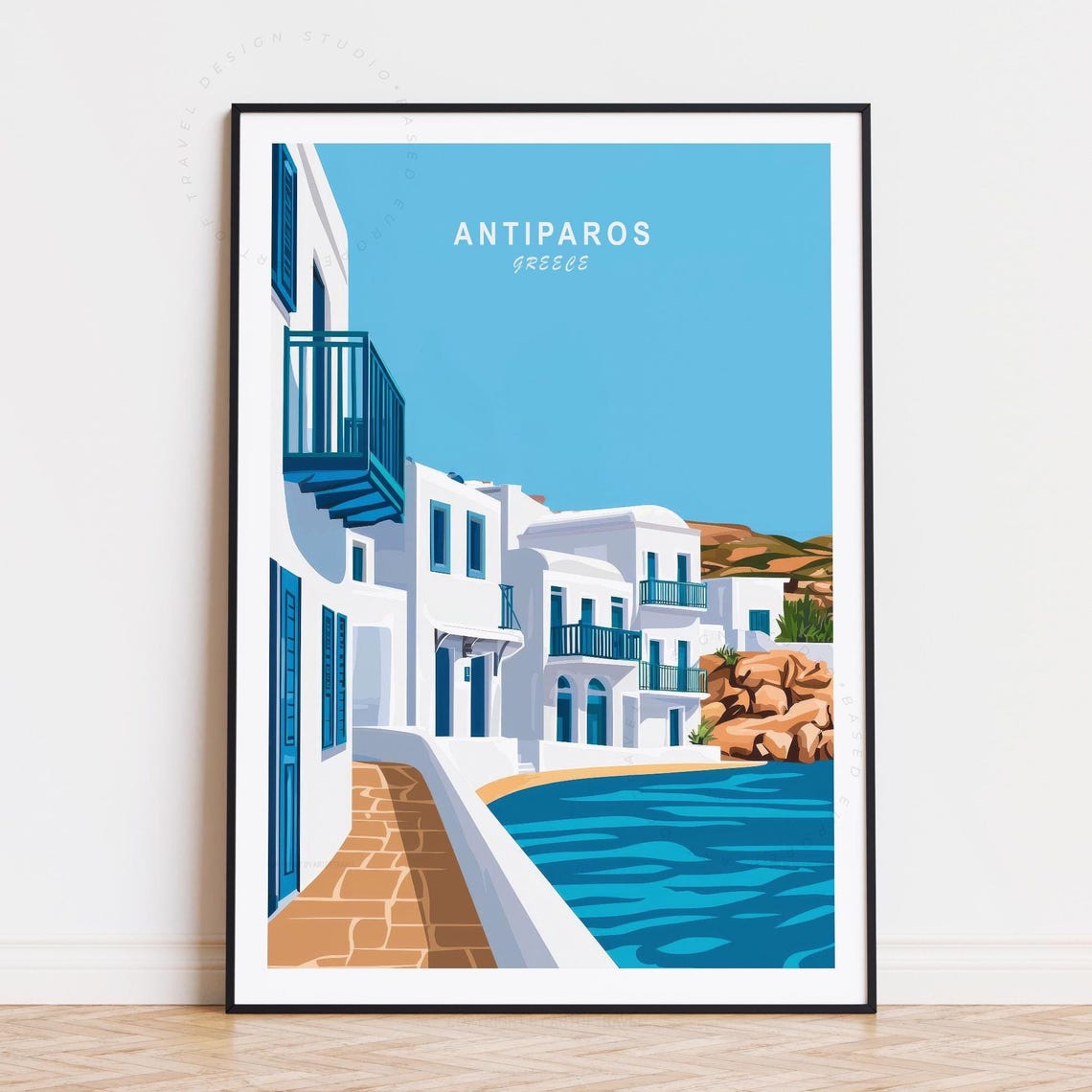 Antiparos Greece Cycladic White Houses Turquoise Bay Travel Poster