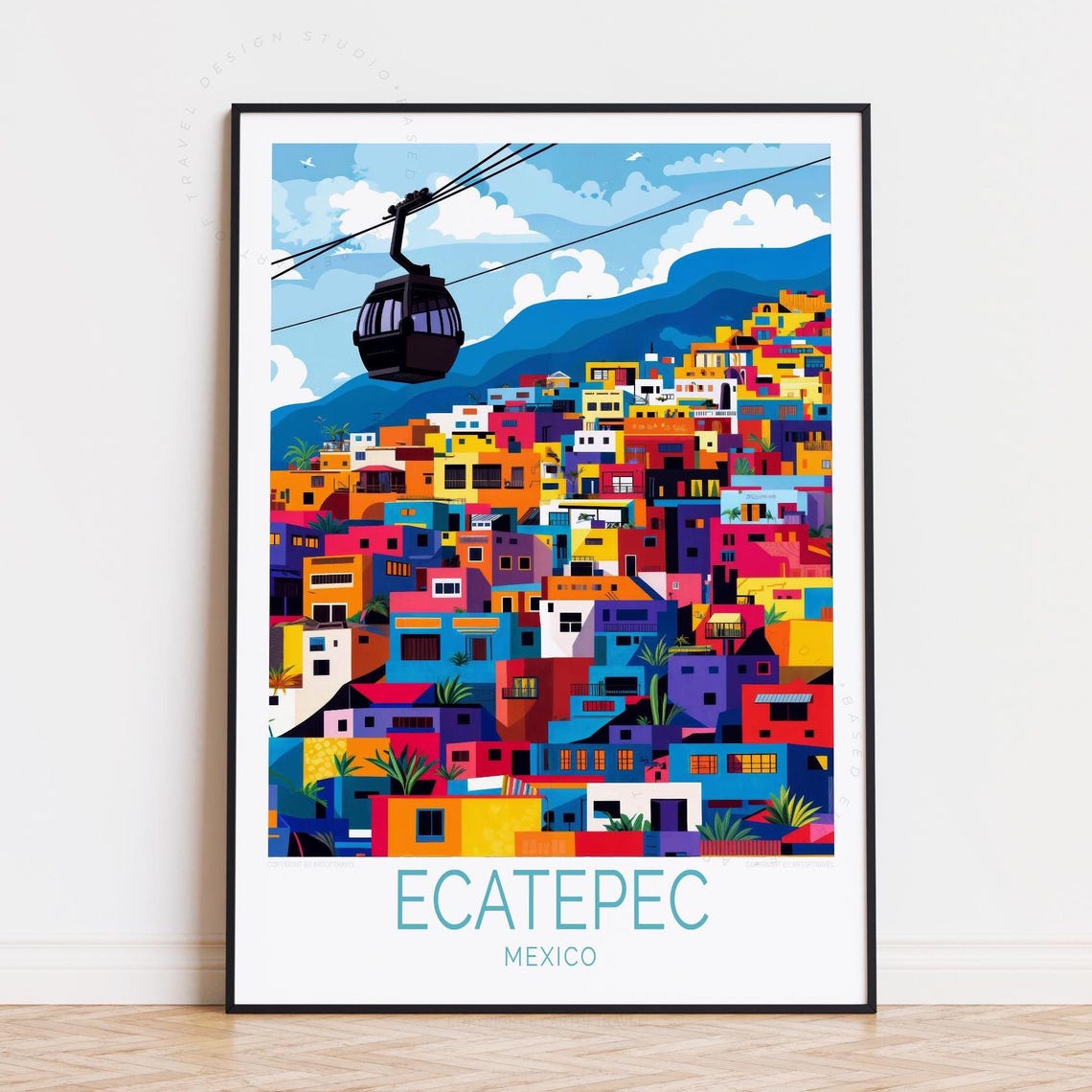 Ecatepec Mexico Colorful Hillside Houses Cable Car Travel Poster