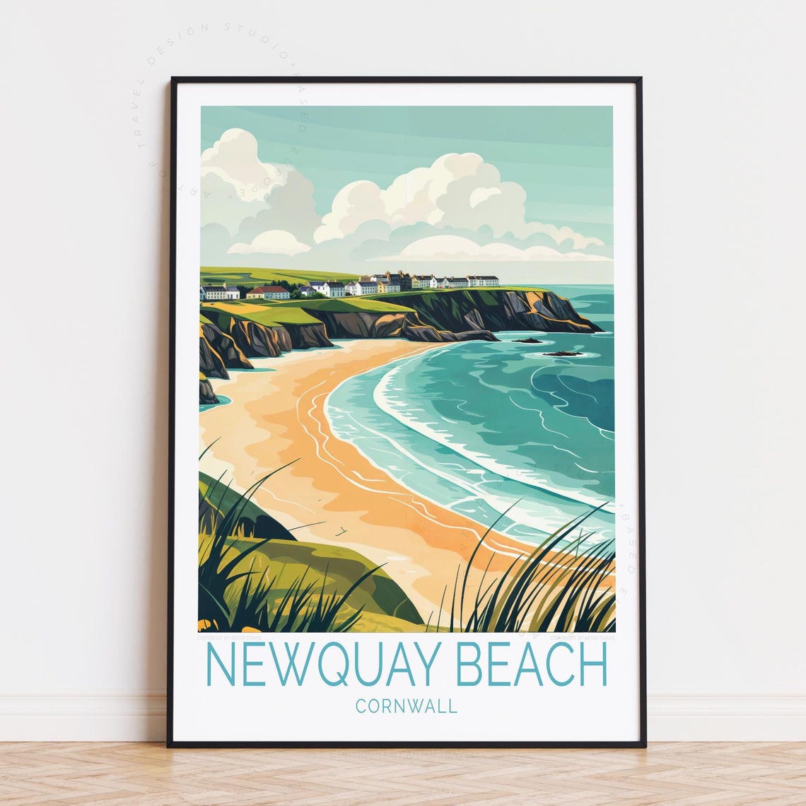 Newquay Beach Cornwall England Coastal Cliffs Vintage Travel Poster