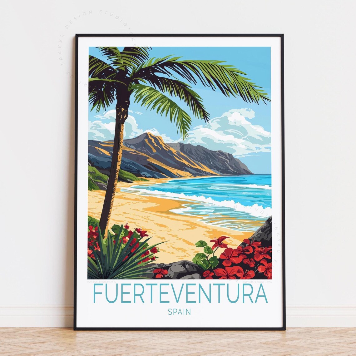 Fuerteventura Spain Palm Tree Beach Paradise Island Travel Poster