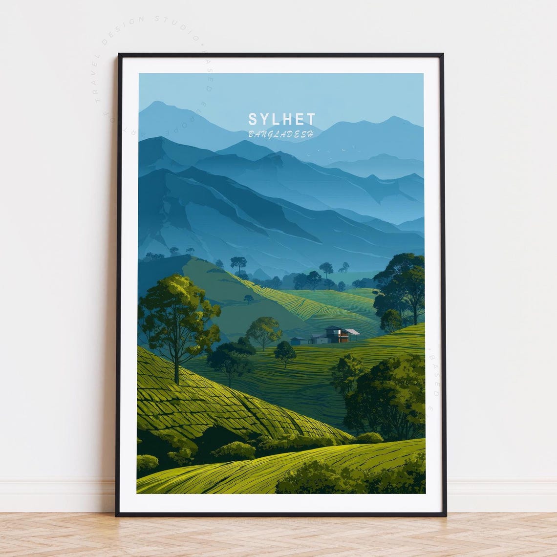 Sylhet Bangladesh Tea Garden Mountain Minimalist Travel Poster