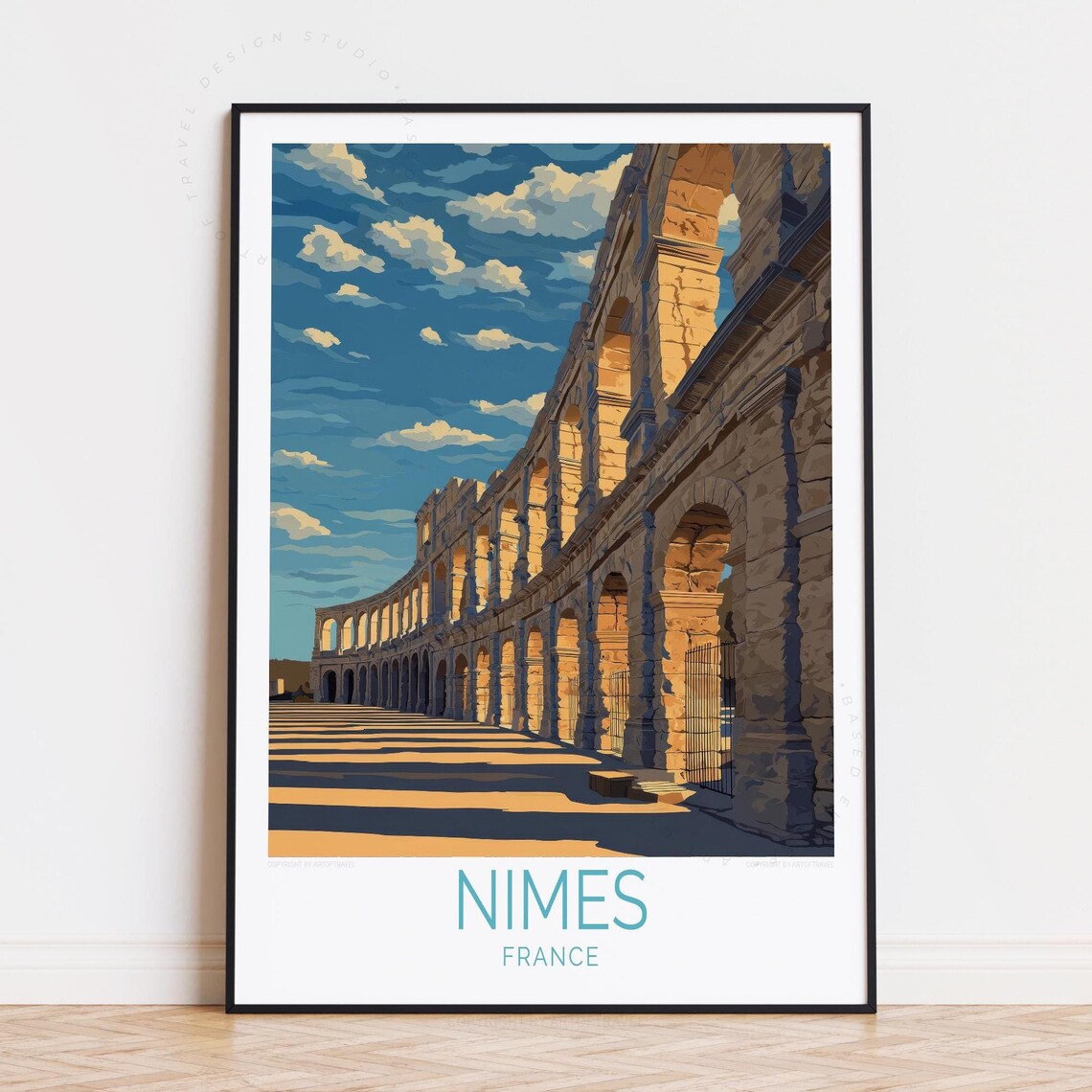 Nimes France Roman Arena Colonnade Striped Shadows Travel Poster