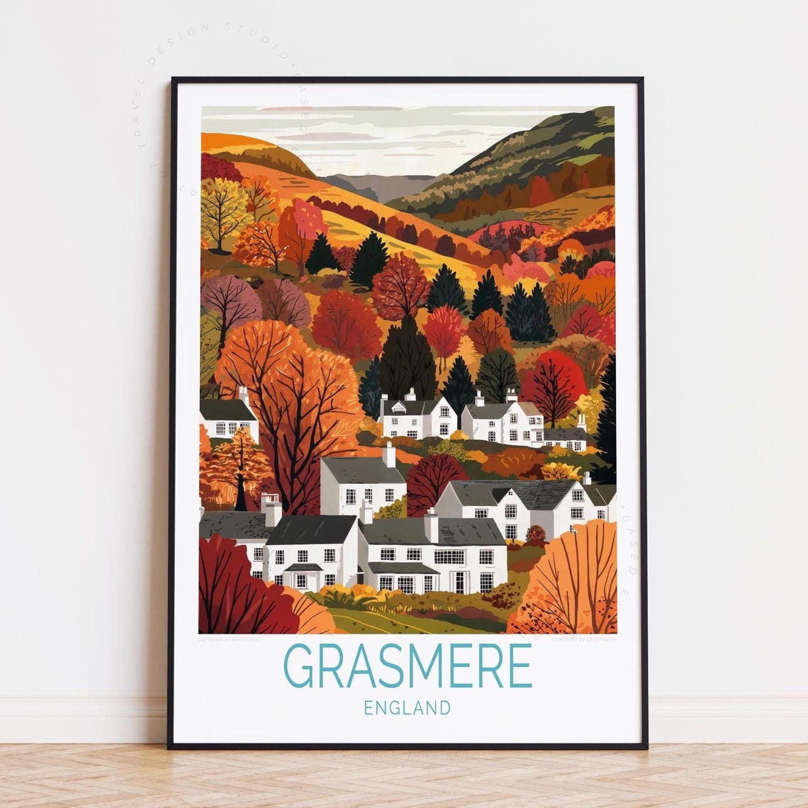 Grasmere England Autumn Village White Cottages Fall Foliage Poster