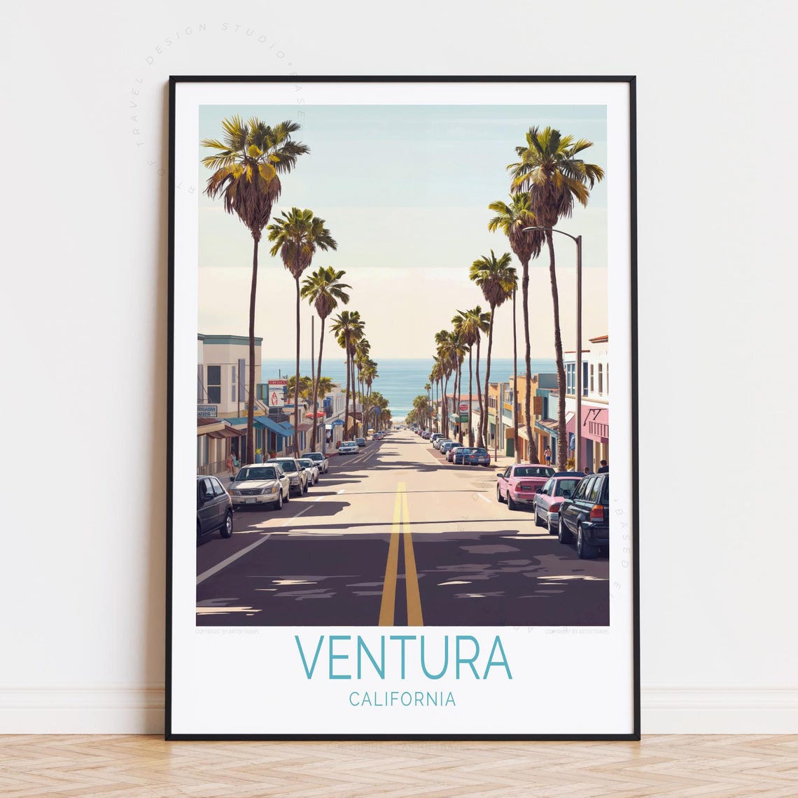 Ventura California Palm Street Leading Down to the Ocean Poster