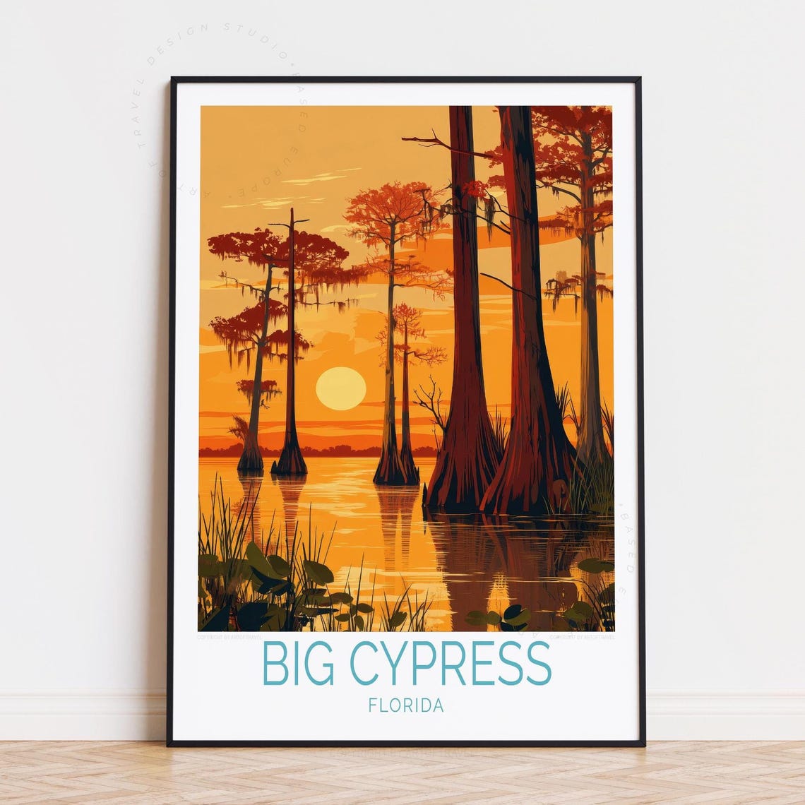 Big Cypress Florida Cypress Trees Sunset Water Travel Poster