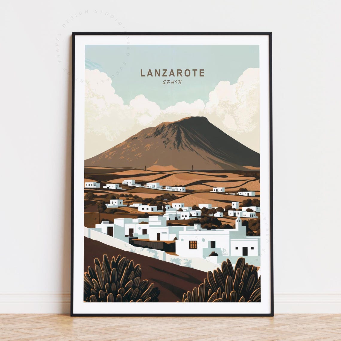 Lanzarote Spain Volcano White Village Cactus View Travel Poster