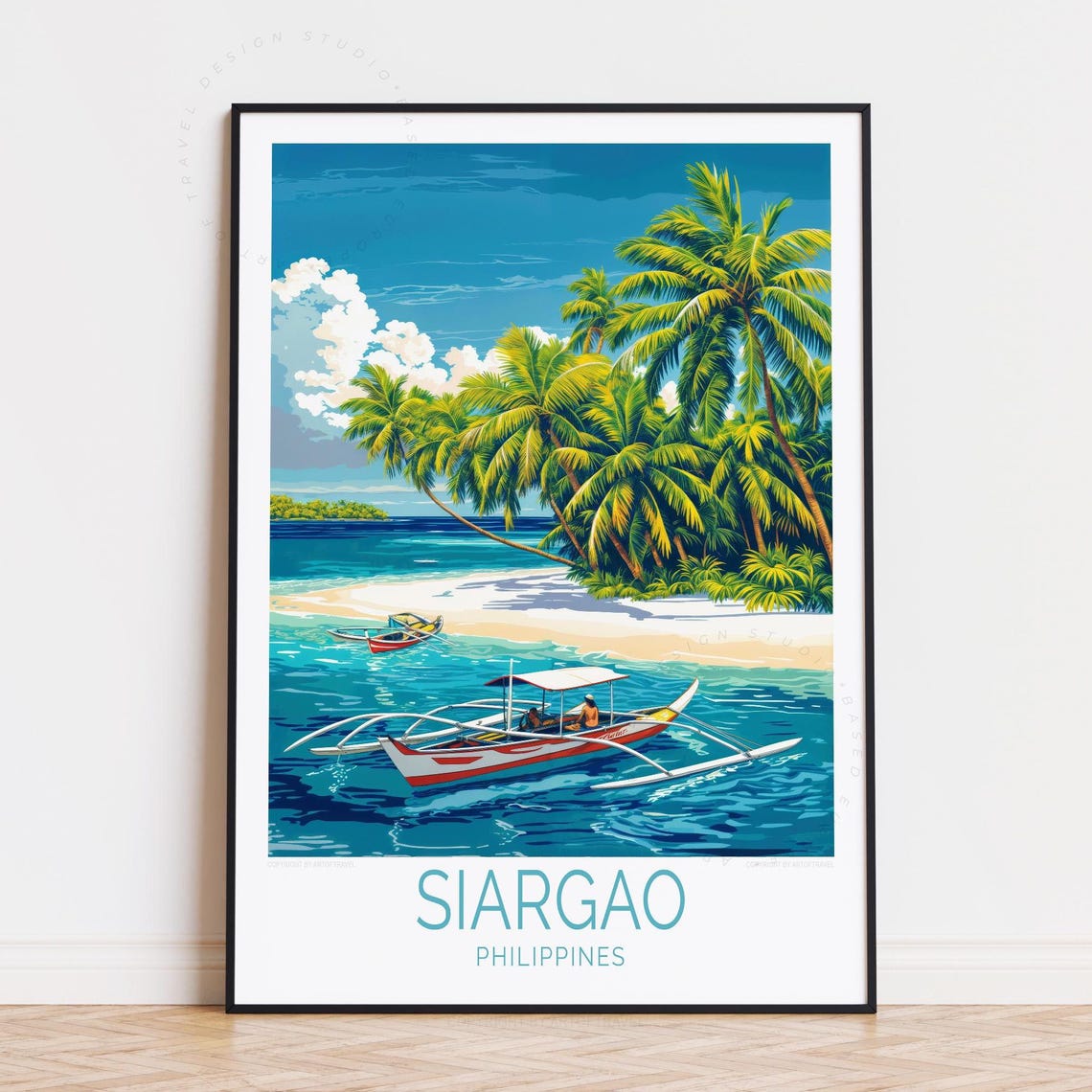 Siargao Philippines Palm Beach Outrigger Boat Turquoise Sea Poster