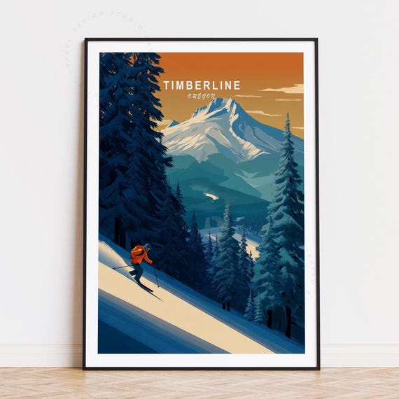 Timberline Travel Poster Oregon Wall Art Ski Area Print Birthday Gifts Home Decor Minimalist Cityscape Wedding Present